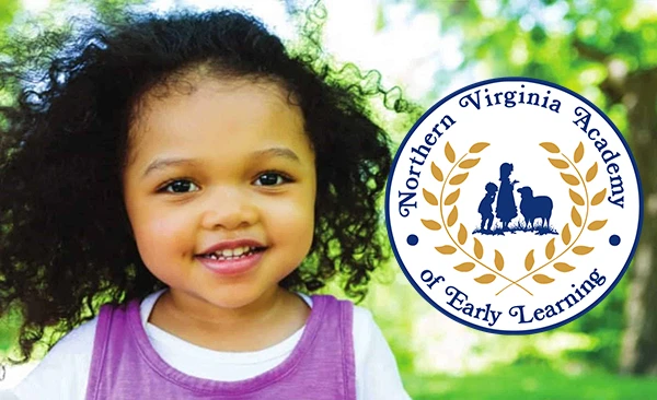 Northern Virginia Academy of Early Learning - daycare, preschool, summer camp, and more! Cute smiling child outside with logo overlay